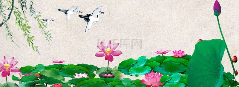 夏季中国风池塘海报背景