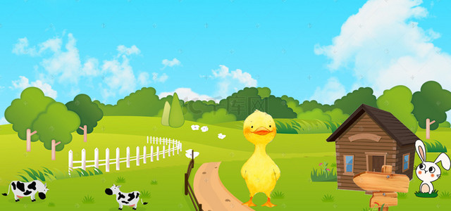 卡通动物动物素材背景图片_动物田园卡通风格海报背景