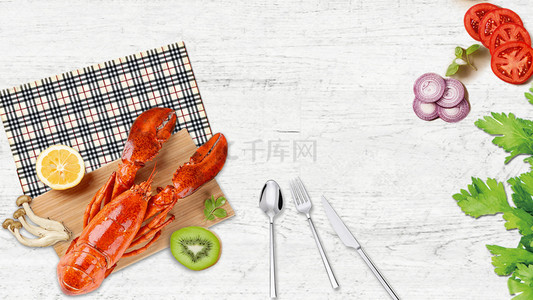 清新龙虾美食广告海报