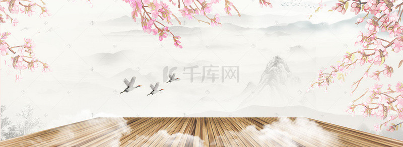 水墨中国风花朵背景图片_中国风花朵banner