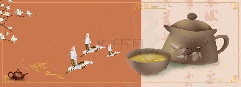 茶壶背景海报背景图片_复古中国风茶壶电商海报背景