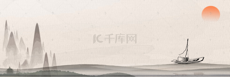 文化墙纹理背景图片_中国风水墨夕阳背景模板
