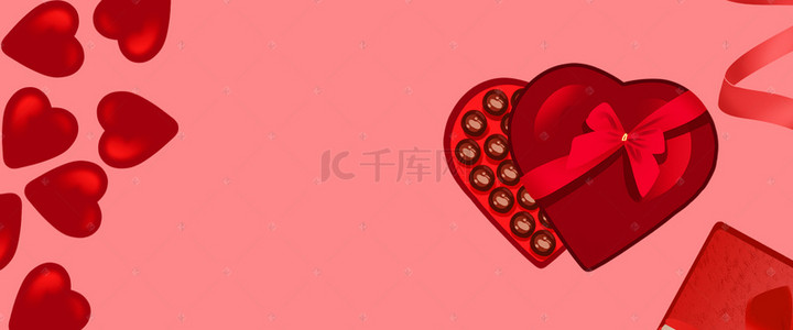 214红色背景图片_爱心情人节喜庆红色电商海报背景