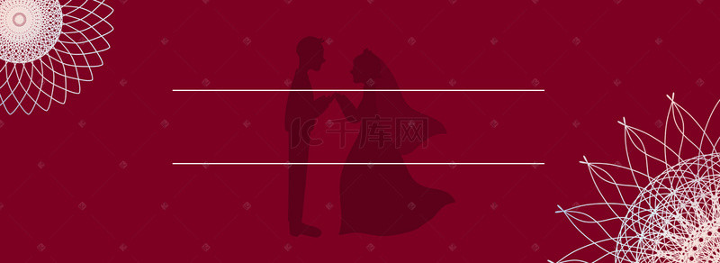 结婚banner背景图片_人物剪影婚礼几何红色banner背景