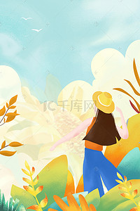 24传统节气秋分背景图片_9.23秋分秋季枯叶女孩清新海报