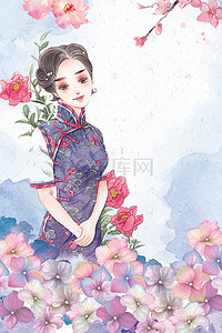 中国风女生节背景图片_人物温馨女生节海报背景