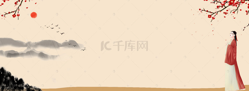 梅花花瓣背景图片_复古中国风黄色背景banner