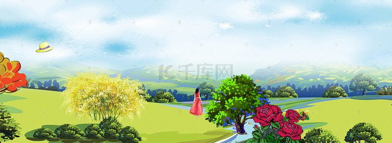 banner浪漫背景图片_手绘唯美风景浪漫banner