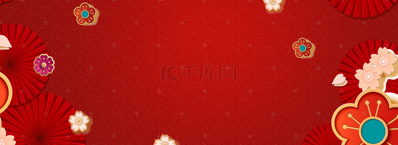 新年花卉背景背景图片_红色中国风花卉新年Banner背景