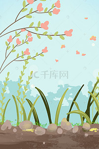 桃花花瓣背景背景图片_春天桃花柳枝乡间小路上随风飘落的花瓣