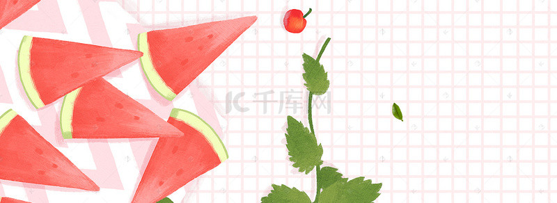 夏季美食背景背景图片_彩色水墨创意几何西瓜夏季美食背景