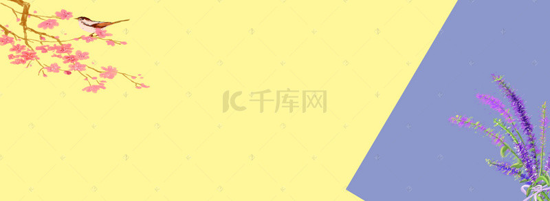 黄字购物袋背景图片_小清新黄蓝底蓝色花购物服饰背景图