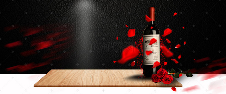黑色玫瑰花背景背景图片_时尚大气浪漫红酒促销花瓣黑色背景
