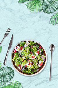 健康水果沙拉背景图片_清新绿色水果蔬菜沙拉