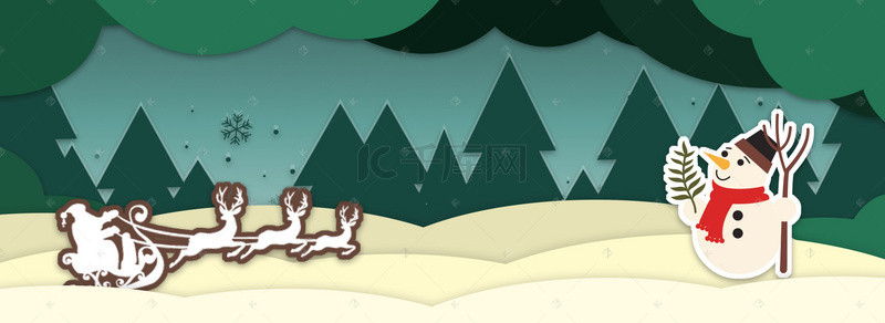 麋鹿绿色背景图片_绿色剪纸圣诞背景