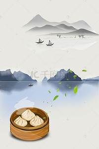宣传美食素材背景图片_创意中华美食小笼包美食背景