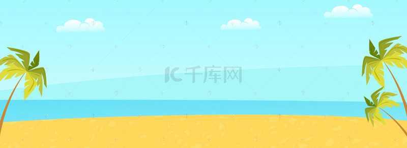 防晒沙滩背景图片_蓝色扁平化沙滩海边banner背景