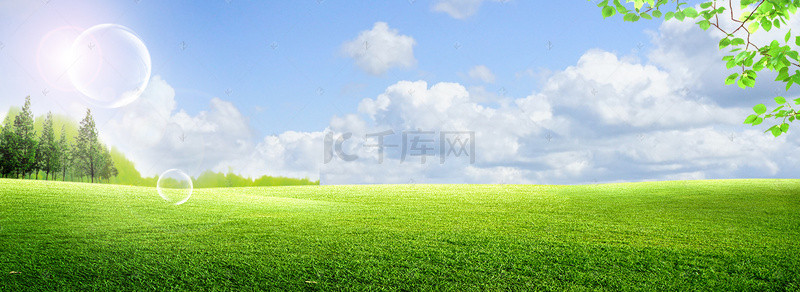 绿色展板背景图片_空旷草地清新banner