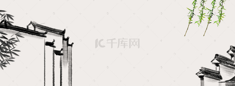 中国风水墨春分柳树banner