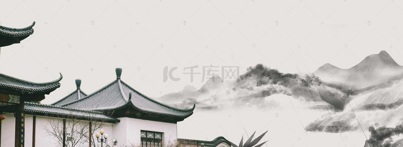 广告墨水背景图片_中国风徽派建筑渲染质感背景
