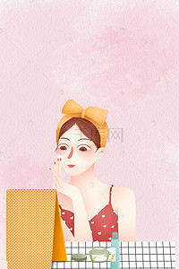 女性唇膏背景图片_粉色手绘女性美妆美容宣传促销