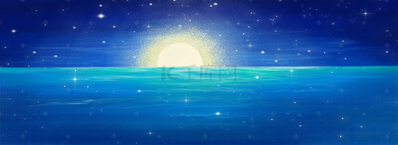 蓝色海洋插画背景图片_蓝色的天空免抠图
