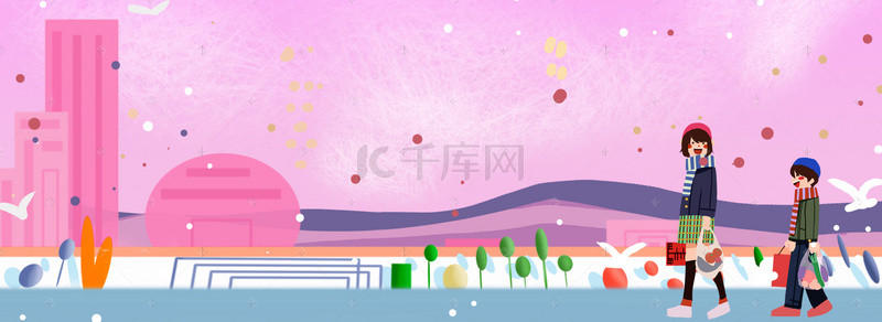 新年街道插画背景图片_2019年年货扫货街购物背景