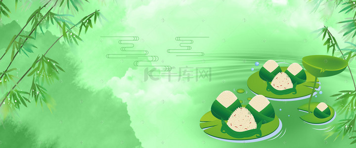 吃粽子卡通背景图片_小清新卡通美食促销吃粽子背景