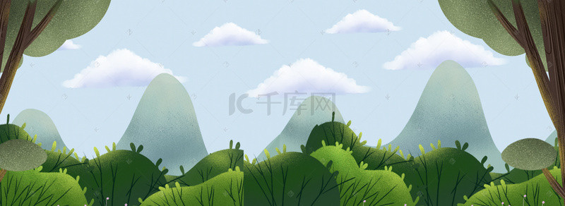 森林背景绿色背景图片_卡通春天森林背景下载