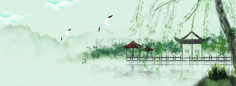 大气旅游展板海报背景图片_苏州江南园林旅游海报背景模板