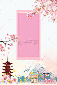 粉色背景宣传海报背景图片_唯美浪漫樱花节旅游PSD素材