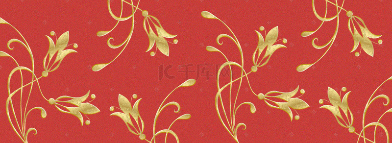 红色传统复古背景图片_复古中式烫金风花朵底纹背景