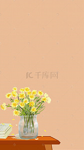 黄色桌子纹理背景图片_简约文艺小花瓶黄色底纹背景
