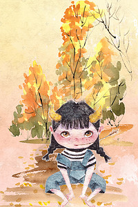 手绘秋季树木背景图片_水彩风秋季树木金牛座海报背景