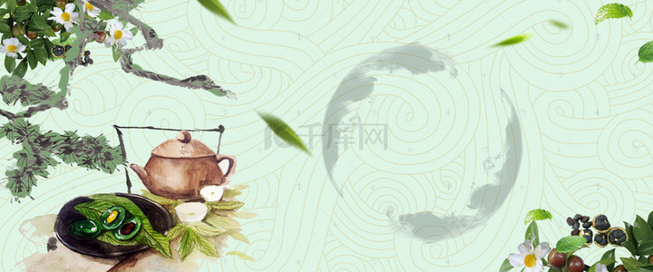 春茶节背景图片_春茶节绿色文艺海报banner背景