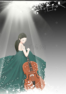 黑色大提琴背景图片_大提琴演出插画海报背景