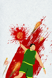 手绘篮球海报背景图片_扁平手绘卡通篮球激情球赛几何抽象背景素材