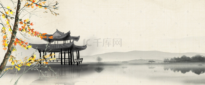 白色树背景图片_中国风古建筑白色平面banner