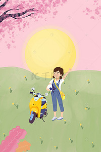 女孩草地背景图片_一个人的假期之户外骑行女孩