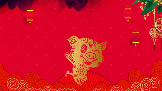 折扇素材背景图片_新年猪年背景banner