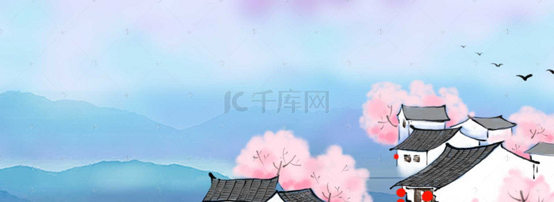 中国风天空桃花古风banner