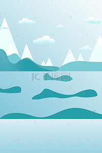 几何冬季背景图片_冬季雪山湖面卡通背景