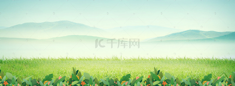 公益宣传环保背景图片_清新绿色草坪花卉环保banner