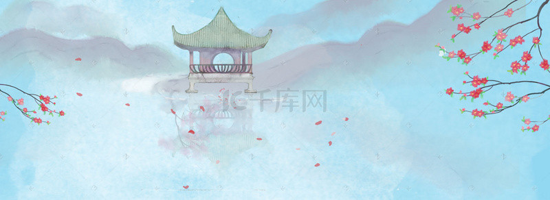 山亭子背景图片_水墨中国风促销banner