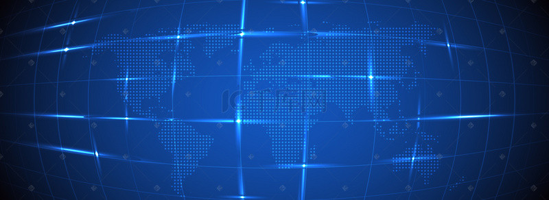 地图虚线背景图片_蓝色商务科技地图banner背景