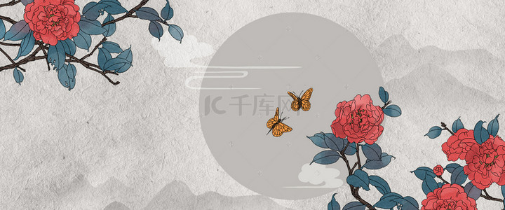 中国风花卉古风工笔画背景海报