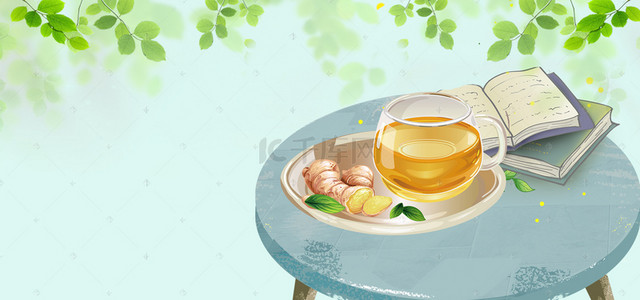 茶清新绿色海报背景