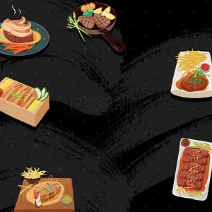 西餐手绘食物背景图片_美式西餐手绘线稿咖啡饮料餐馆面包海报背景