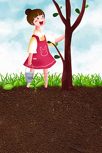 植树节快乐背景图片_绿色卡通植树节宣传海报