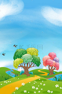 鸟树木背景图片_春季自然风景合成创意背景